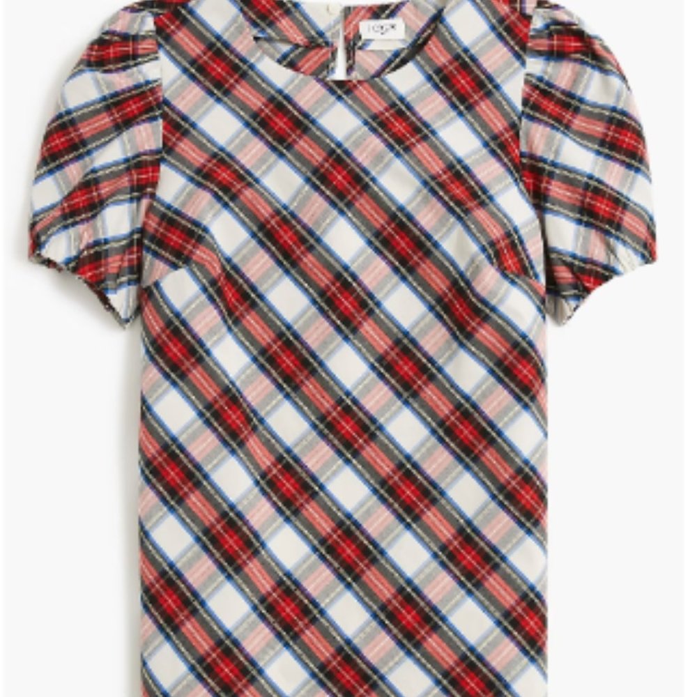 J. Crew Factory Tartan Puff-Sleeve Top- Size S- NEW